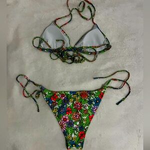 Vibrant, floral bikini set.
